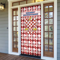 Czech Republic Christmas Door Cover with Red-White Checkered Design, Double-Tailed Lion, and Festive Motif - Wonder Print Shop