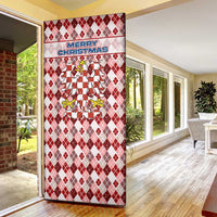 Czech Republic Christmas Door Cover with Red-White Checkered Design, Double-Tailed Lion, and Festive Motif - Wonder Print Shop