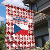 Czech Republic Christmas Garden Flag with Red-White Checkered Design, Double-Tailed Lion, and Festive Motif - Wonder Print Shop