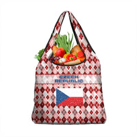 Czech Republic Christmas Grocery Bag with Red-White Checkered Design, Double-Tailed Lion, and Festive Motif - Wonder Print Shop