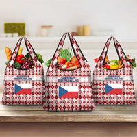 Czech Republic Christmas Grocery Bag with Red-White Checkered Design, Double-Tailed Lion, and Festive Motif - Wonder Print Shop