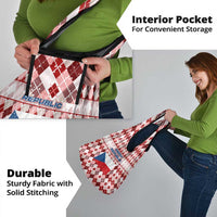 Czech Republic Christmas Grocery Bag with Red-White Checkered Design, Double-Tailed Lion, and Festive Motif - Wonder Print Shop