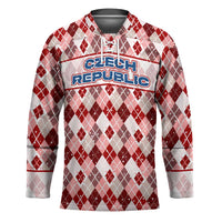 Czech Republic Christmas Hockey Jersey with Red-White Checkered Design, Double-Tailed Lion, and Festive Motif - Wonder Print Shop