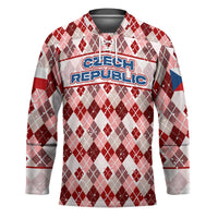 Czech Republic Christmas Hockey Jersey with Red-White Checkered Design, Double-Tailed Lion, and Festive Motif - Wonder Print Shop