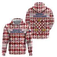 Czech Republic Christmas Hoodie with Red-White Checkered Design, Double-Tailed Lion, and Festive Motif - Wonder Print Shop