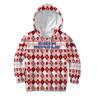 Czech Republic Christmas Kid Hoodie with Red-White Checkered Design, Double-Tailed Lion, and Festive Motif - Wonder Print Shop