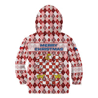 Czech Republic Christmas Kid Hoodie with Red-White Checkered Design, Double-Tailed Lion, and Festive Motif - Wonder Print Shop