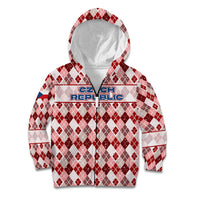 Czech Republic Christmas Kid Hoodie with Red-White Checkered Design, Double-Tailed Lion, and Festive Motif - Wonder Print Shop