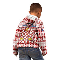 Czech Republic Christmas Kid Hoodie with Red-White Checkered Design, Double-Tailed Lion, and Festive Motif - Wonder Print Shop