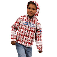 Czech Republic Christmas Kid Hoodie with Red-White Checkered Design, Double-Tailed Lion, and Festive Motif - Wonder Print Shop