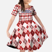Czech Republic Christmas Kid Short Sleeve Dress with Red-White Checkered Design, Double-Tailed Lion, and Festive Motif - Wonder Print Shop