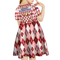 Czech Republic Christmas Kid Short Sleeve Dress with Red-White Checkered Design, Double-Tailed Lion, and Festive Motif - Wonder Print Shop
