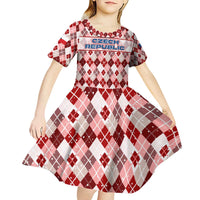 Czech Republic Christmas Kid Short Sleeve Dress with Red-White Checkered Design, Double-Tailed Lion, and Festive Motif - Wonder Print Shop