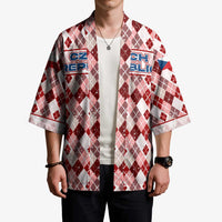 Czech Republic Christmas Kimono with Red-White Checkered Design, Double-Tailed Lion, and Festive Motif - Wonder Print Shop