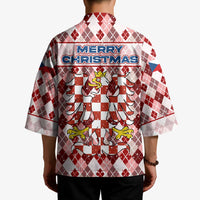 Czech Republic Christmas Kimono with Red-White Checkered Design, Double-Tailed Lion, and Festive Motif - Wonder Print Shop