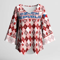 Czech Republic Christmas Kimono Sleeve Blouse with Red-White Checkered Design, Double-Tailed Lion, and Festive Motif - Wonder Print Shop