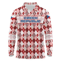 Czech Republic Christmas Long Sleeve Polo Shirt with Red-White Checkered Design, Double-Tailed Lion, and Festive Motif - Wonder Print Shop