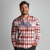 Czech Republic Christmas Long Sleeve Polo Shirt with Red-White Checkered Design, Double-Tailed Lion, and Festive Motif - Wonder Print Shop