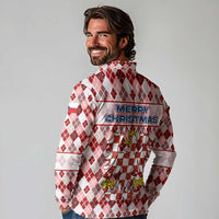 Czech Republic Christmas Long Sleeve Polo Shirt with Red-White Checkered Design, Double-Tailed Lion, and Festive Motif - Wonder Print Shop