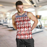 Czech Republic Christmas Men Tank Top with Red-White Checkered Design, Double-Tailed Lion, and Festive Motif - Wonder Print Shop