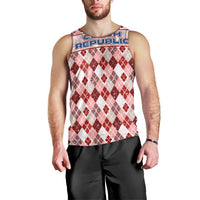 Czech Republic Christmas Men Tank Top with Red-White Checkered Design, Double-Tailed Lion, and Festive Motif - Wonder Print Shop