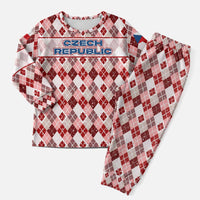 Czech Republic Christmas Pajama Set with Red-White Checkered Design, Double-Tailed Lion, and Festive Motif - Wonder Print Shop
