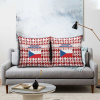 Czech Republic Christmas Pillow Cover with Red-White Checkered Design, Double-Tailed Lion, and Festive Motif - Wonder Print Shop