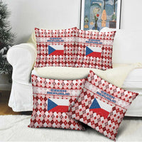 Czech Republic Christmas Pillow Cover with Red-White Checkered Design, Double-Tailed Lion, and Festive Motif - Wonder Print Shop