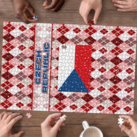 Czech Republic Christmas Puzzle with Red-White Checkered Design, Double-Tailed Lion, and Festive Motif - Wonder Print Shop