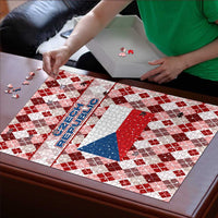 Czech Republic Christmas Puzzle with Red-White Checkered Design, Double-Tailed Lion, and Festive Motif - Wonder Print Shop