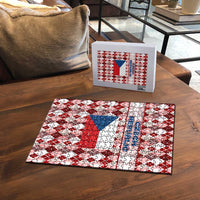 Czech Republic Christmas Puzzle with Red-White Checkered Design, Double-Tailed Lion, and Festive Motif - Wonder Print Shop