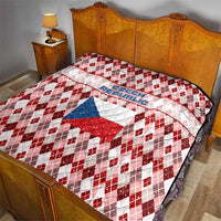 Czech Republic Christmas Quilt with Red-White Checkered Design, Double-Tailed Lion, and Festive Motif - Wonder Print Shop