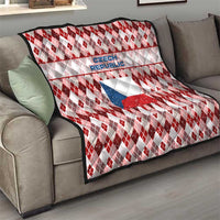 Czech Republic Christmas Quilt with Red-White Checkered Design, Double-Tailed Lion, and Festive Motif - Wonder Print Shop