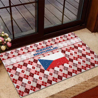 Czech Republic Christmas Rubber Doormat with Red-White Checkered Design, Double-Tailed Lion, and Festive Motif - Wonder Print Shop