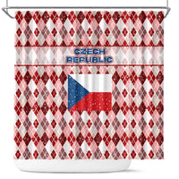 Czech Republic Christmas Shower Curtain with Red-White Checkered Design, Double-Tailed Lion, and Festive Motif - Wonder Print Shop