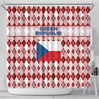 Czech Republic Christmas Shower Curtain with Red-White Checkered Design, Double-Tailed Lion, and Festive Motif - Wonder Print Shop