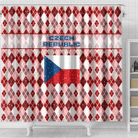 Czech Republic Christmas Shower Curtain with Red-White Checkered Design, Double-Tailed Lion, and Festive Motif - Wonder Print Shop