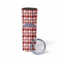 Czech Republic Christmas Skinny Tumbler with Red-White Checkered Design, Double-Tailed Lion, and Festive Motif - Wonder Print Shop