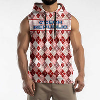 Czech Republic Christmas Sleeveless Hoodie with Red-White Checkered Design, Double-Tailed Lion, and Festive Motif - Wonder Print Shop