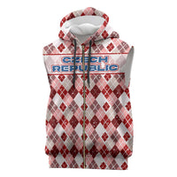 Czech Republic Christmas Sleeveless Zip Hoodie with Red-White Checkered Design, Double-Tailed Lion, and Festive Motif - Wonder Print Shop