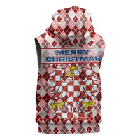 Czech Republic Christmas Sleeveless Zip Hoodie with Red-White Checkered Design, Double-Tailed Lion, and Festive Motif - Wonder Print Shop