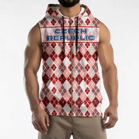 Czech Republic Christmas Sleeveless Zip Hoodie with Red-White Checkered Design, Double-Tailed Lion, and Festive Motif - Wonder Print Shop