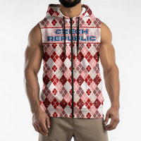 Czech Republic Christmas Sleeveless Zip Hoodie with Red-White Checkered Design, Double-Tailed Lion, and Festive Motif - Wonder Print Shop