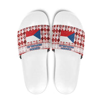 Czech Republic Christmas Slide Sandals with Red-White Checkered Design, Double-Tailed Lion, and Festive Motif - Wonder Print Shop
