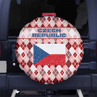 Czech Republic Christmas Spare Tire Cover with Red-White Checkered Design, Double-Tailed Lion, and Festive Motif - Wonder Print Shop