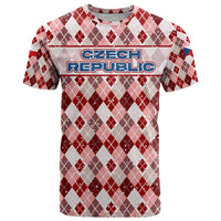Czech Republic Christmas T Shirt with Red-White Checkered Design, Double-Tailed Lion, and Festive Motif - Wonder Print Shop