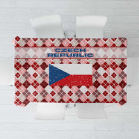 Czech Republic Christmas Tablecloth with Red-White Checkered Design, Double-Tailed Lion, and Festive Motif - Wonder Print Shop