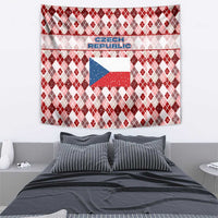 Czech Republic Christmas Tapestry with Red-White Checkered Design, Double-Tailed Lion, and Festive Motif - Wonder Print Shop