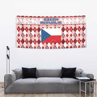 Czech Republic Christmas Tapestry with Red-White Checkered Design, Double-Tailed Lion, and Festive Motif - Wonder Print Shop