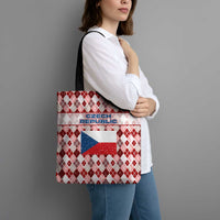 Czech Republic Christmas Tote Bag with Red-White Checkered Design, Double-Tailed Lion, and Festive Motif - Wonder Print Shop